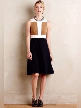 Maeve Sleeveless Colorblock Midi Dress in Camel, White & Navy
